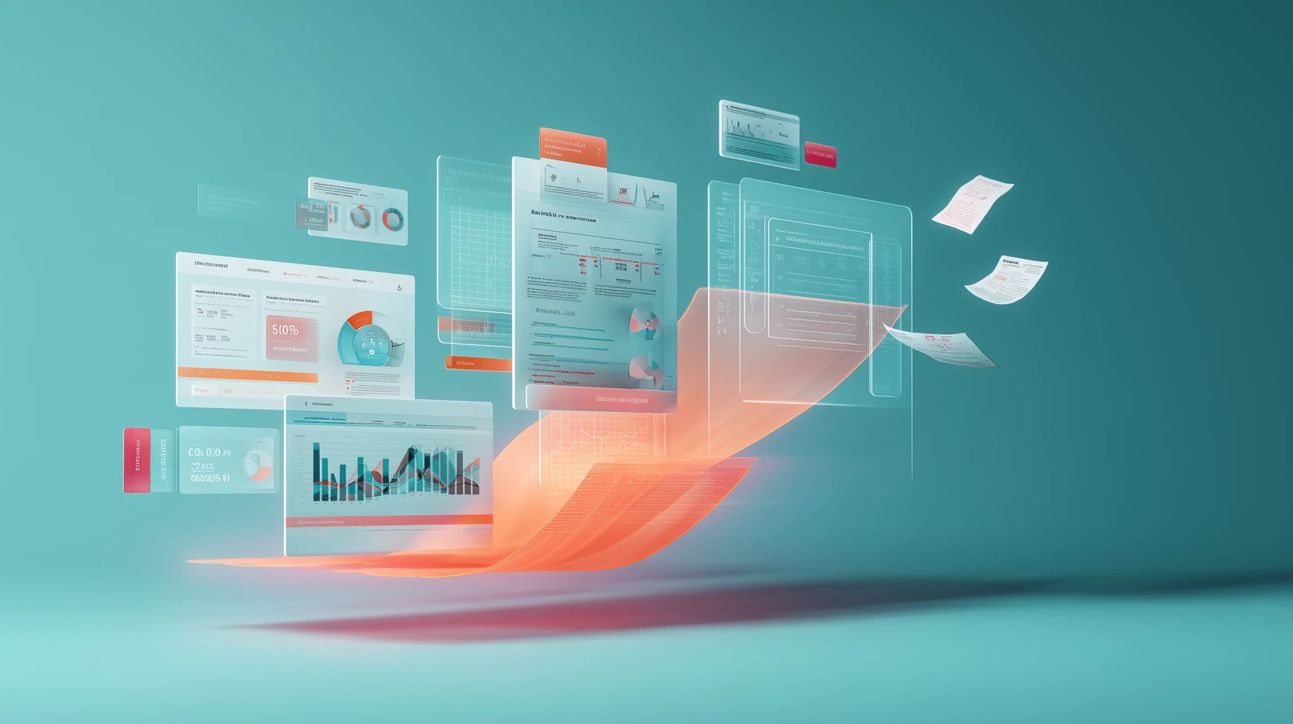 Conceptual digital illustration showing wholesale pricing dashboards, invoices, and analytics papers transforming into digital screens, representing personalised pricing strategies for wholesalers.